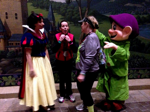 Explaining to Snow White and Dopey how cold the race was.